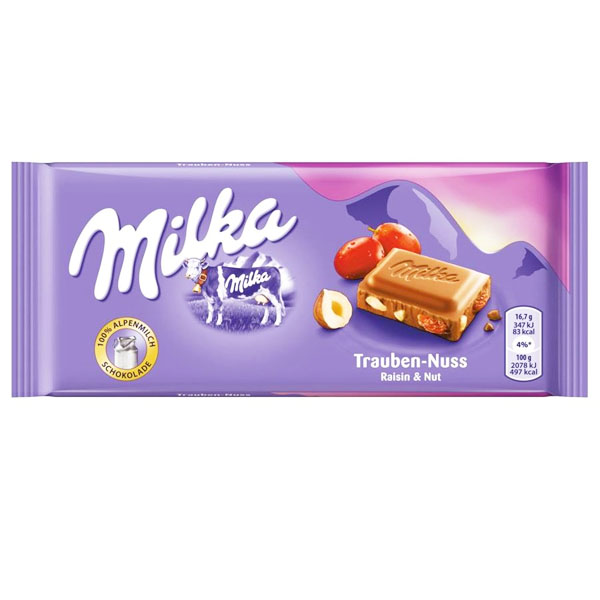 شوكولاته ميلكا زبيب ومكسرات 100ج