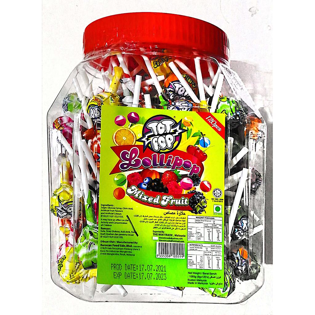 Tot Pop Mixed Fruit Lollipop 120x9g