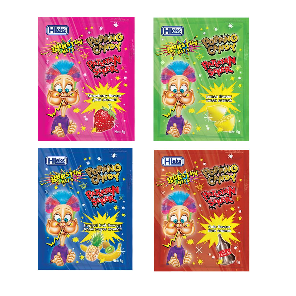 Burstin Bits Popping Candy Mix Flavor ( 10 Strawberry, 10 Lemon, 10 Tropical, 10 Cola) 40x5g