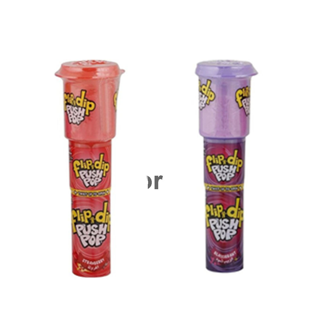 Bazooka Flip-n-Dip Push Pop Candy Starwberry &amp; Blackcurrant Flavor 25g