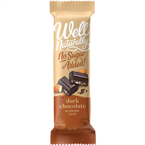 Well Naturally No Sugar Added Dark Chocolate Almond Chip 45g