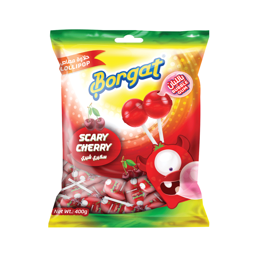 Borgat Scary Cherry Bubble Gum Lollipop 400gm