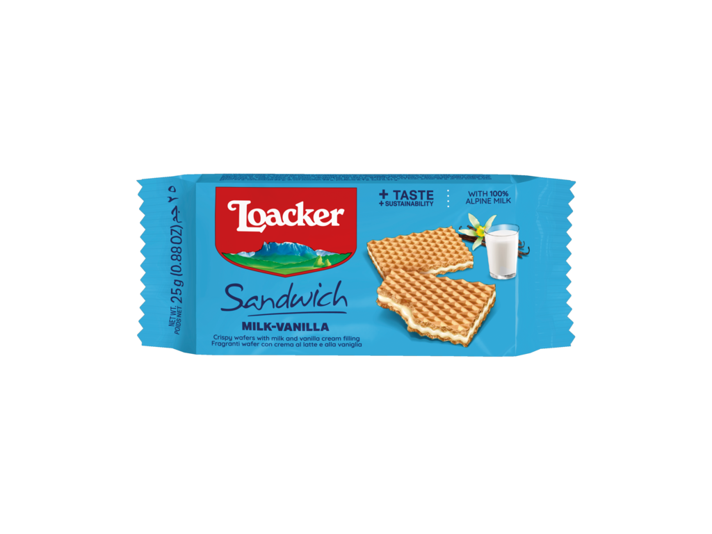 Loacker Sandwich Milk &amp; Vanilla Wafer 25gm