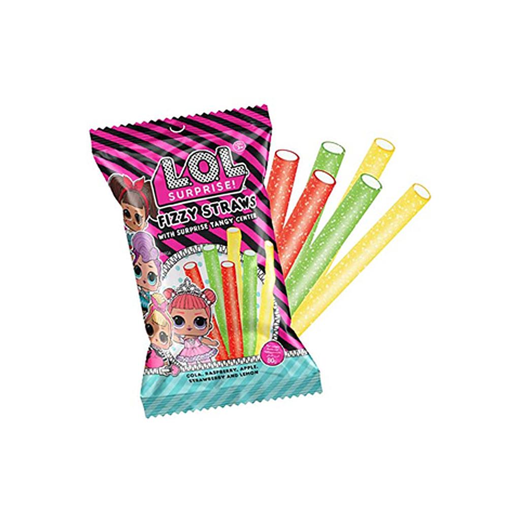 L.O.L Surprise  Fruity Chewy  Assorted Flavors Fizzy Straws 80g.