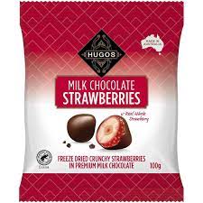 Hugos Milk Chocolate Strawberries 100g
