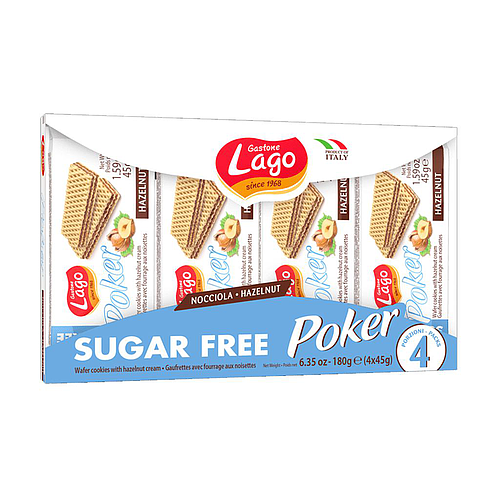 Lago Poker Wafer With Hazelnut Cream Sugar Free 4 x 45g