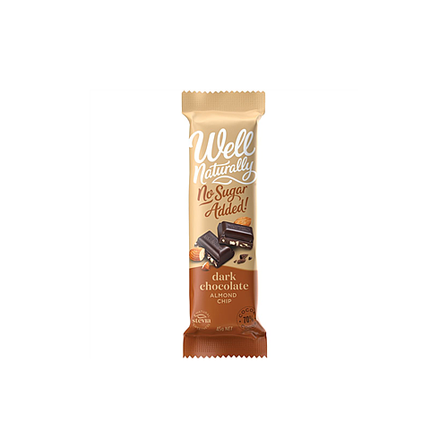 Well Naturally No Sugar Added Dark Chocolate Almond Chip 45g