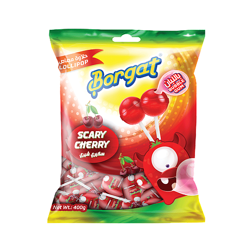 Borgat Scary Cherry Bubble Gum Lollipop 400gm