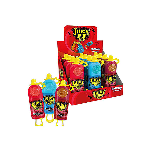 Bazooka Juicy Drop pop blackcurrant & Strawberry Candy 26g